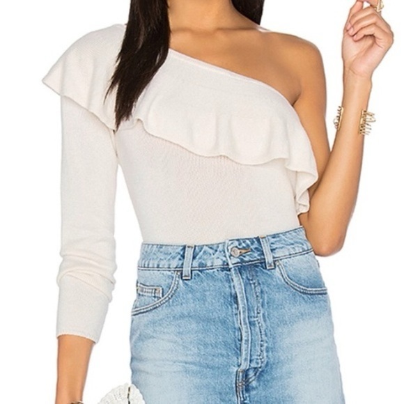 LPA Elegant Cream One-Shoulder Ruffle Sweater from Revolve - Picture 3 of 6